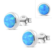 Synthetic Opal Round Sterling Silver Stud Earrings